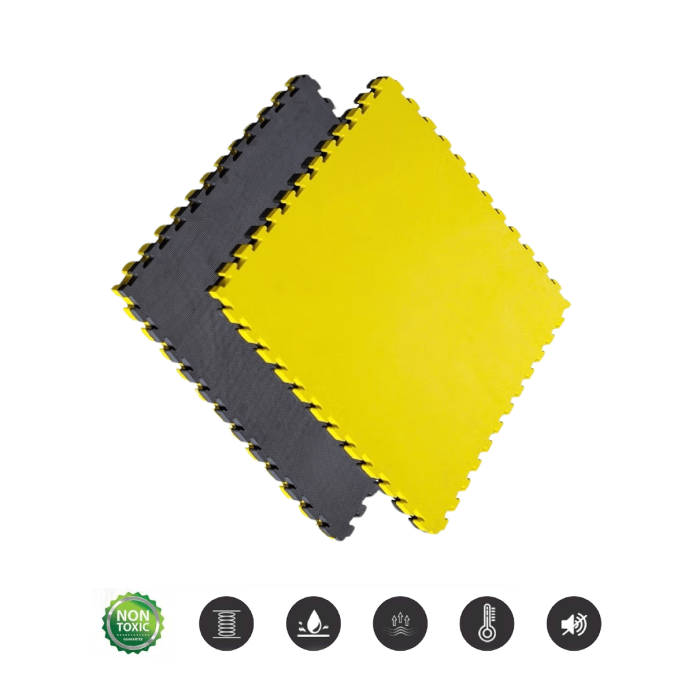 แผ่นยางจิ๊กซอว์ฟิตเนส EVA HOMEFITTOOLS 1X1 ม. หนา 25MM. สีเหลือง-ดำ